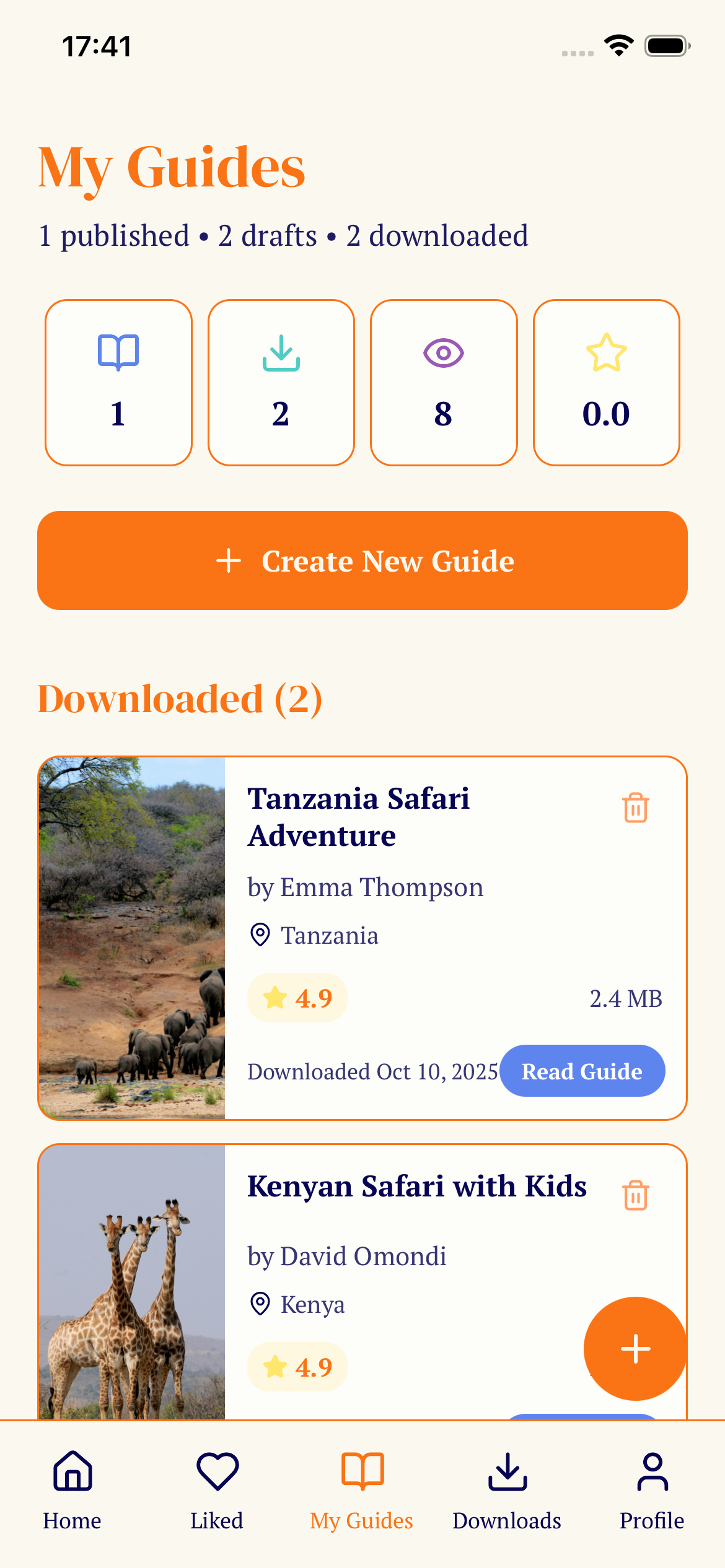 WeWandr My Guides screen